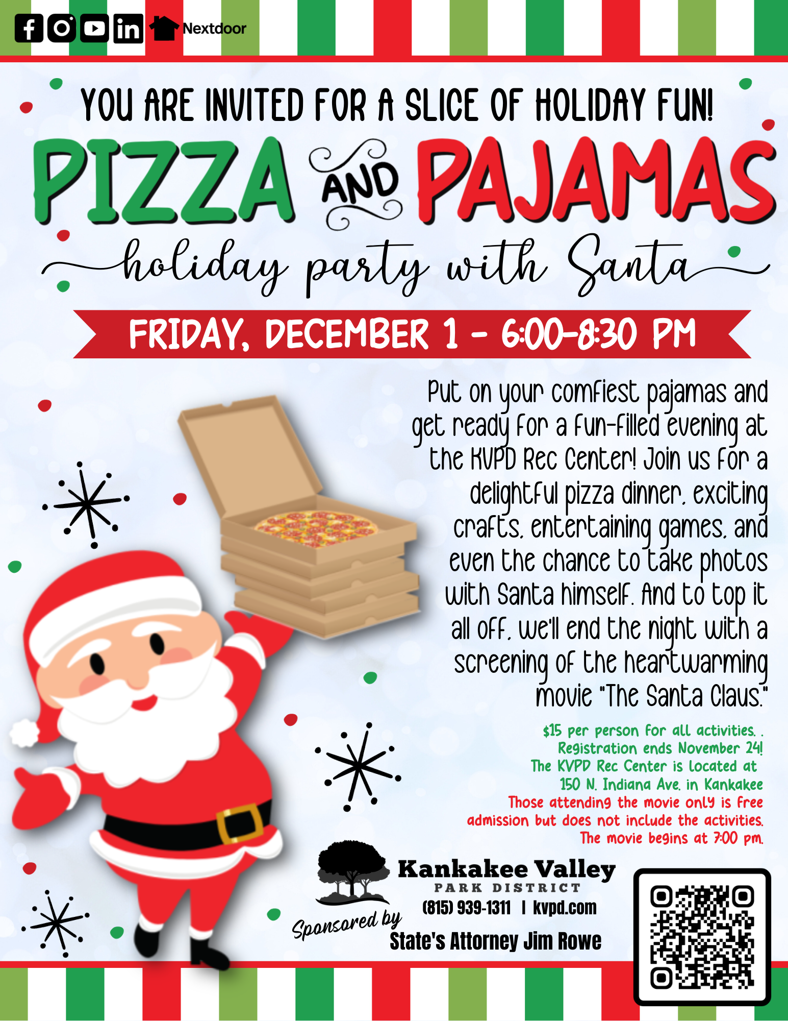 Pizza and Pajamas Holiday Party with Santa